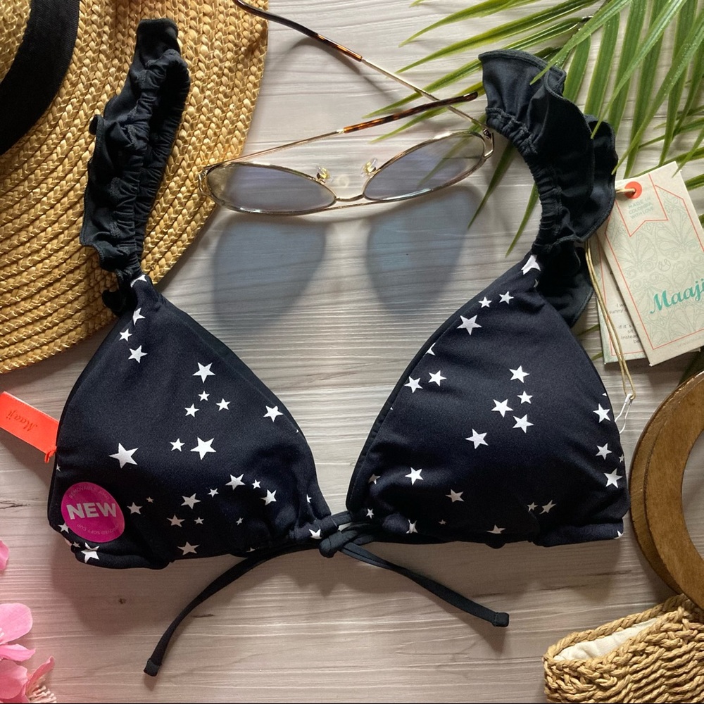 RARE Maaji 🌴 Obsidian Charm Crush Sliding Starry Reversible Ruffle Tri Top 👙⭐️